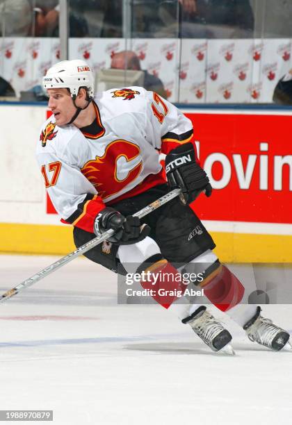 Chris Clark of the Calgary Flames skates against the Toronto Maple Leafs during NHL game action on January 13, 2004 at Air Canada Centre in Toronto,...