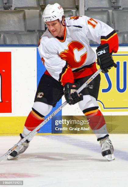 Chris Clark of the Calgary Flames skates against the Toronto Maple Leafs during NHL game action on January 13, 2004 at Air Canada Centre in Toronto,...