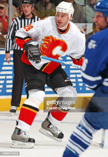 Josh Green of the Calgary Flames skates against the Toronto Maple Leafs during NHL game action on January 13, 2004 at Air Canada Centre in Toronto,...