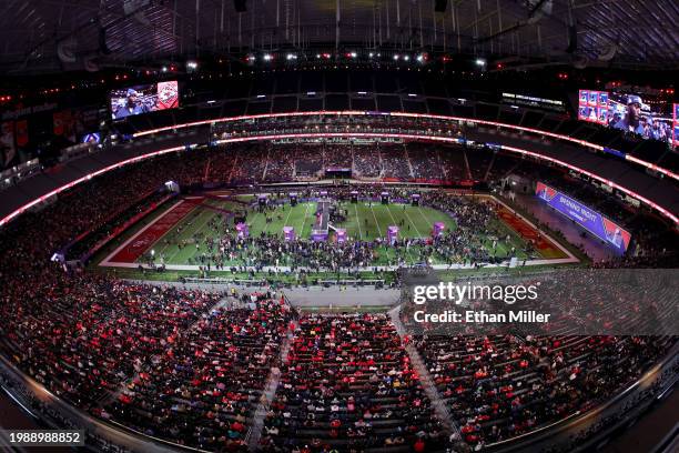 General view of the field during Super Bowl LVIII Opening Night at Allegiant Stadium on February 05, 2024 in Las Vegas, Nevada.