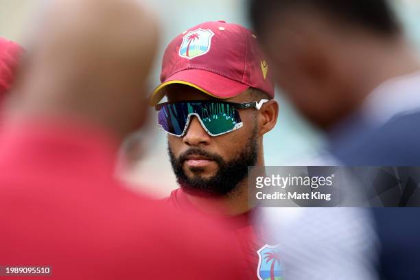 Shai Hope, captain of the West Indies looks on prior to game three of the Men's One Day International match between Australia and West Indies at...
