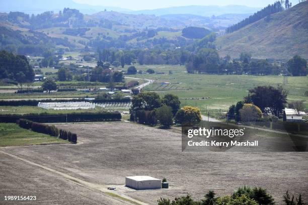 General view up the Esk Valley looking West on February 06, 2024 in Napier, New Zealand. Cyclone Gabrielle, which hit Hawke's Bay between Feb. 12 and...