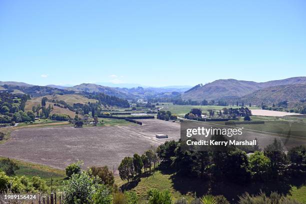 General view up the Esk Valley looking West on February 06, 2024 in Napier, New Zealand. Cyclone Gabrielle, which hit Hawke's Bay between Feb. 12 and...