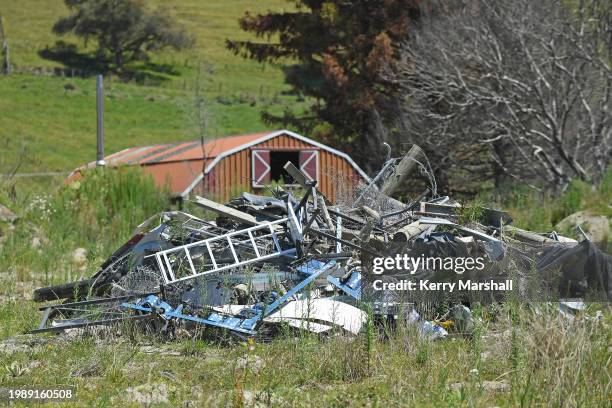 Flood debris in fields in the Esk Valley on February 06, 2024 in Napier, New Zealand. Cyclone Gabrielle, which hit Hawke's Bay between Feb. 12 and 16...