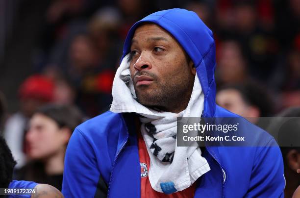 Tucker of the LA Clippers looks on from the bench against the Atlanta Hawks during the second quarter at State Farm Arena on February 05, 2024 in...