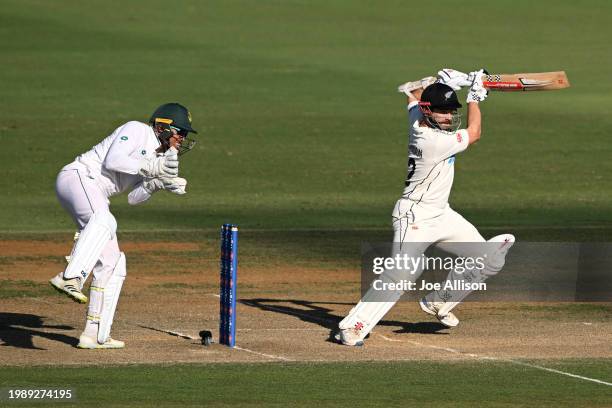 Kane Williamson of New Zealand bats during day three of the First Test in the series between New Zealand and South Africa at Bay Oval on February 06,...