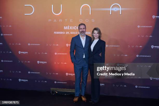 Denis Villenueve and Tanya Lapointe pose during the photocall for the movie 'Dune: Part Two' at Four Seasons Hotel on February 5, 2024 in Mexico...