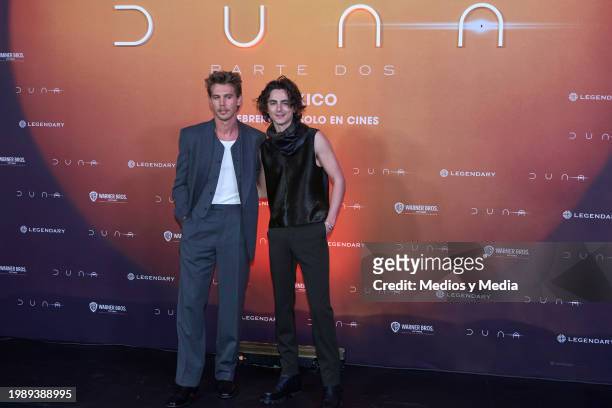 Austin Butler, Timothee Chalamet pose during the photocall for the movie 'Dune: Part Two' at Four Seasons Hotel on February 5, 2024 in Mexico City,...