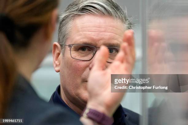 Sir Keir Starmer, Leader of the Labour Party during a visit to The Manufacturing Technology Centre , to speak with apprentices and technicians about...