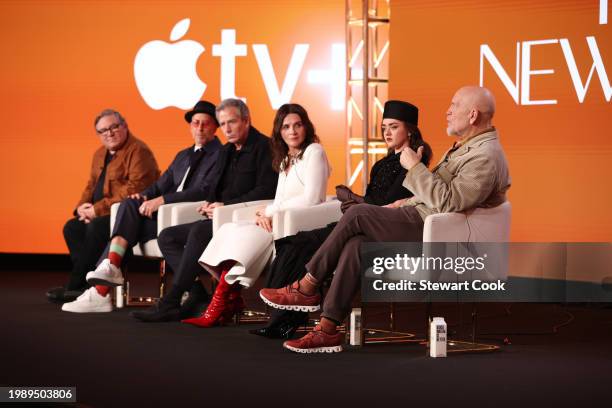 Lorenzo di Bonaventura, Todd A. Kessler, Ben Mendelsohn, Juliette Binoche, Maisie Williams and John Malkovich from The New Look seen at the Apple TV+...