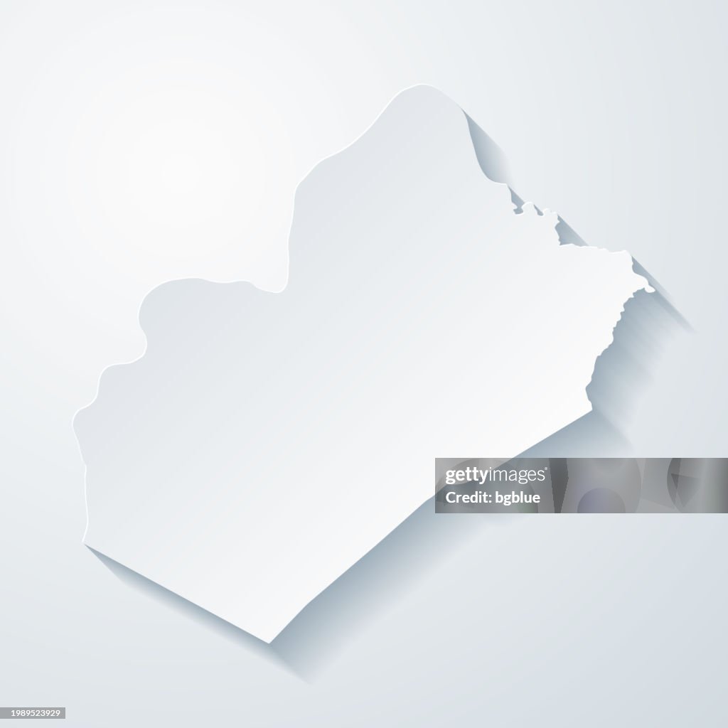Wood County, West Virginia. Map with paper cut effect on blank background