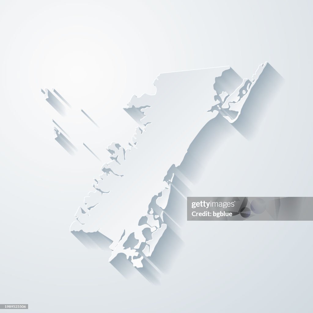 Accomack County, Virginia. Map with paper cut effect on blank background