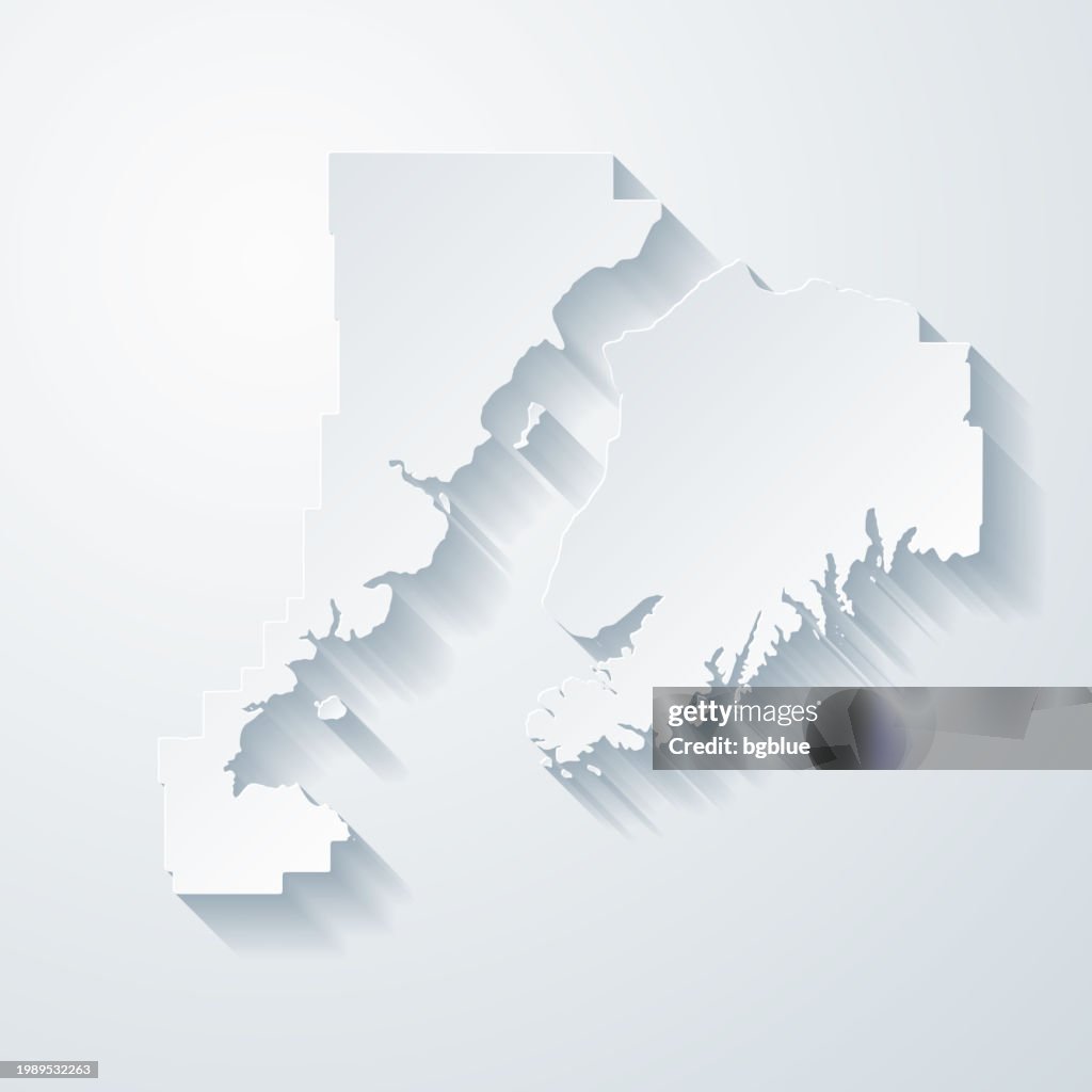 Kenai Peninsula, Alaska. Map with paper cut effect on blank background
