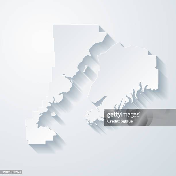 kenai peninsula, alaska. map with paper cut effect on blank background - kenai alaska stock illustrations