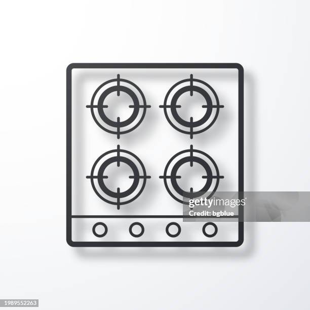 gas stove - top view. line icon with shadow on white background - gas stove burner stock illustrations