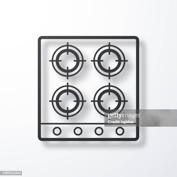 gas stove - top view. line icon with shadow on white background - burner stove top 幅插畫檔、美工圖案、卡通及圖標