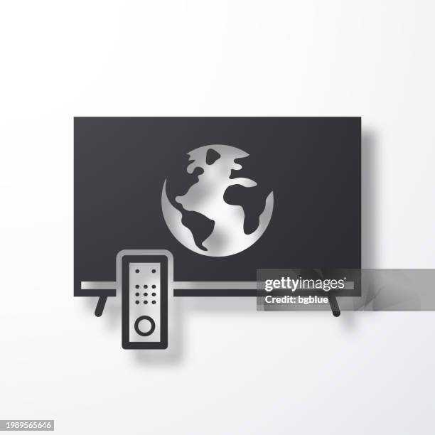 tv with earth. icon with shadow on white background - remote control white background stock illustrations