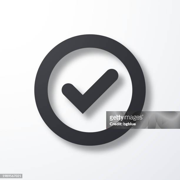 check mark. icon with shadow on white background - ok button stock-grafiken, -clipart, -cartoons und -symbole