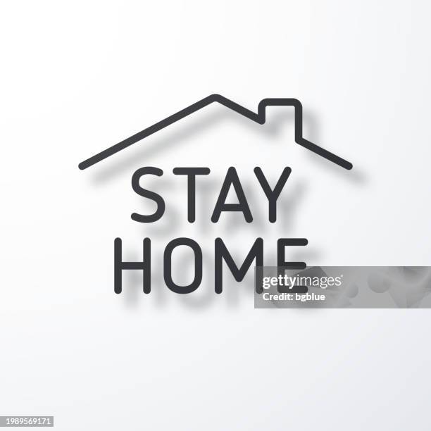 ilustraciones, imágenes clip art, dibujos animados e iconos de stock de quédate en casa. icono de línea con sombra sobre fondo blanco - roofing-clip-art