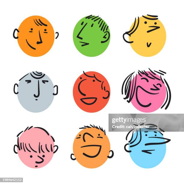 hand drawn human faces - simple cartoon characters stock illustrations