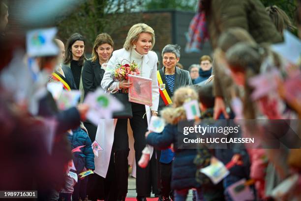 Queen Mathilde of Belgium visits Salto primary school in Oud-Turnhout, on February 9, 2024. / Belgium OUT