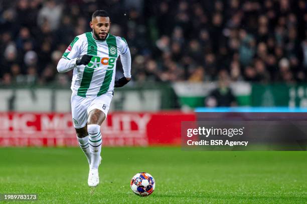 Leandro Bacuna of FC Groningen runs with the ball during the TOTO KNVB Cup Quarter Final match between FC Groningen and Fortuna Sittard at Euroborg...