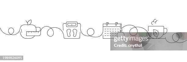 continuous one line drawing dieting icons concept. single line vector illustration. burn calories, slim, weight, obesity. - obesity icon 幅插畫檔、美工圖案、卡通及圖標