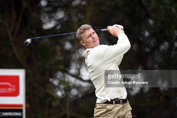 Jeppe Kristian Andersen of Denmark plays his shot from the twelfth tee during day two of the Bain's Whisky Cape Town Open at Royal Cape Golf Club on...