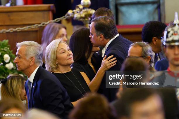 Widow Cecilia Morel attends the funeral of former Chilean president Sebastian Piñera at former National Congress on February 9, 2024 in Santiago,...