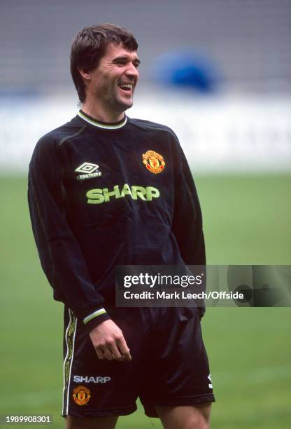 April 1999, Turin - Roy Keane laughing during Manchester United training.