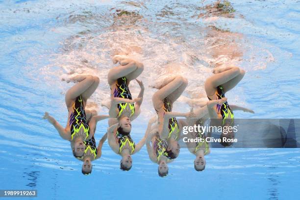 Moe Higa, Moeka Kijima, Uta Kobayashi, Tomoka Sato, Ayano Shimada, Ami Wada, Mashiro Yasunaga and Megumu Yoshida of Team Japan compete in the Mixed...