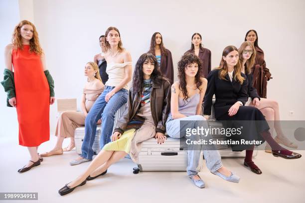Models are seen at the Malaikaraiss Fashion presentation as part of Berlin Fashion Week AW24 on February 06, 2024 in Berlin, Germany.