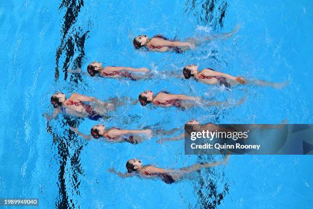 Hao Chang, Qianyi Wang, Yu Feng, Binxuan Xiang, Ciyue Wang, Yanning Xiao, Liuyi Wang and Yayi Zhang of Team China compete in the Mixed Team Technical...