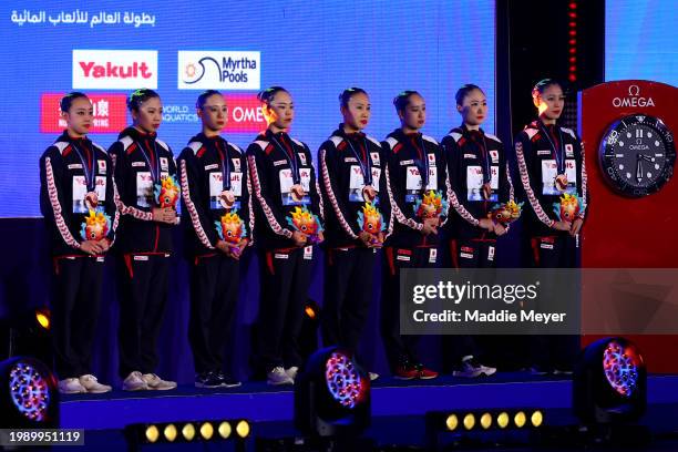 Bronze Medalists, Moe Higa, Moeka Kijima, Uta Kobayashi, Tomoka Sato, Ayano Shimada, Ami Wada, Mashiro Yasunaga and Megumu Yoshida of Team Japan pose...