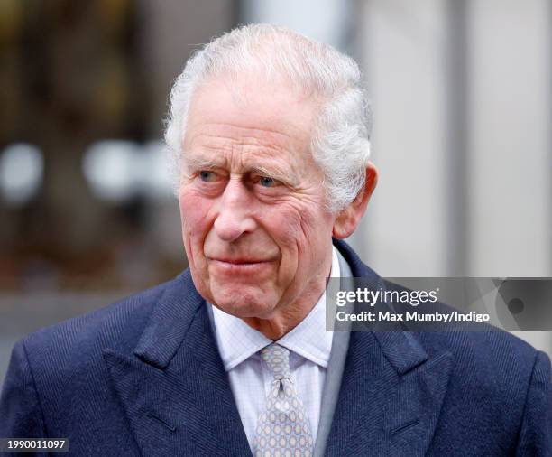 King Charles III leaves The London Clinic after undergoing a corrective procedure for an enlarged prostate on January 29, 2024 in London, England....