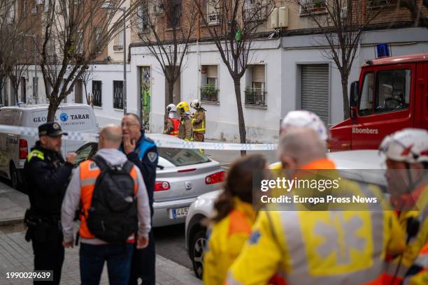 Operatives after the collapse of a building in Badalona, on February 6 in Badalona, Barcelona, Catalonia, Spain. The Bombers de la Generalitat have...