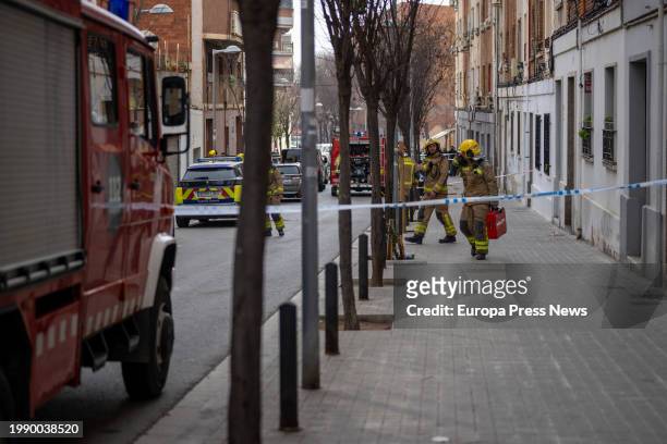 Operatives after the collapse of a building in Badalona, on February 6 in Badalona, Barcelona, Catalonia, Spain. The Bombers de la Generalitat have...