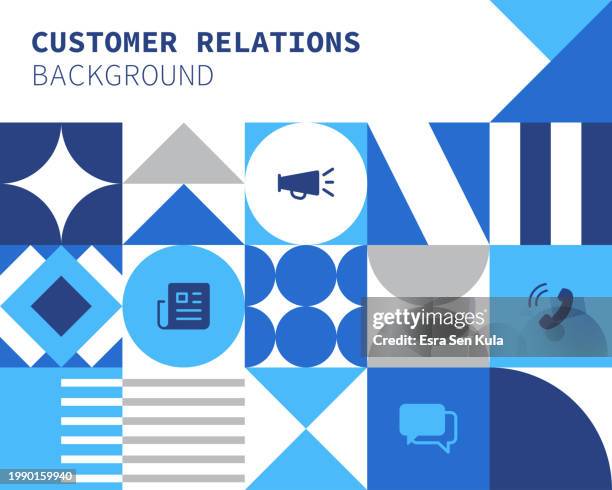 customer relations concept bauhaus style background design with simple solid icons. this design is suitable for use on websites, in presentations, reports, magazines, and brochures. - email banner stock illustrations