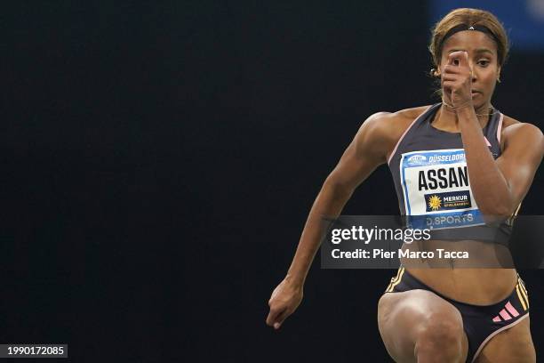 Mikaelle Assani of Germany competes in women's long jump event of the ISTAF Indoor athletics meeting on February 04, 2024 in Duesseldorf, Germany.