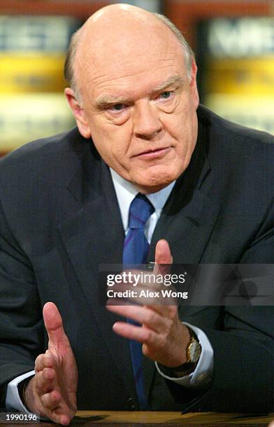 Secretary of the Treasury John Snow speaks on NBC's 'Meet the Press' during a taping at the NBC studios May 11, 2003 in Washington, DC. Secretary...