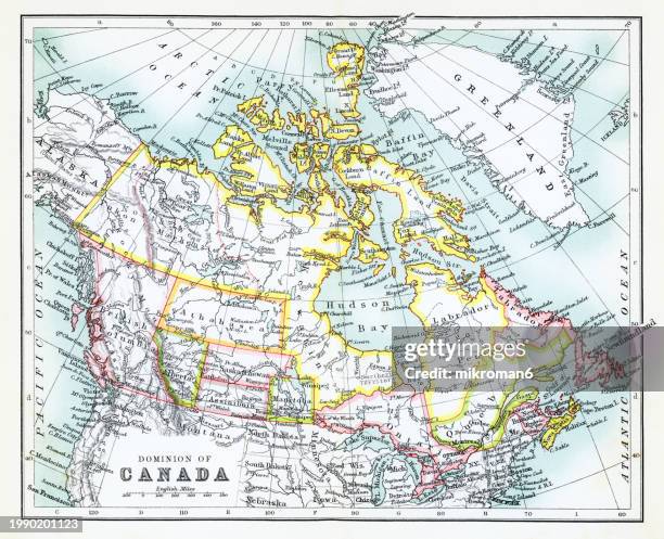 old chromolithograph map of dominion of canada - canada day stock pictures, royalty-free photos & images