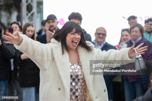 Italian entrepreneur Cristina Fogazzi, known as Veralab Estetista Cinica, at 74 Sanremo Music Festival. Sanremo , February 5th, 2024