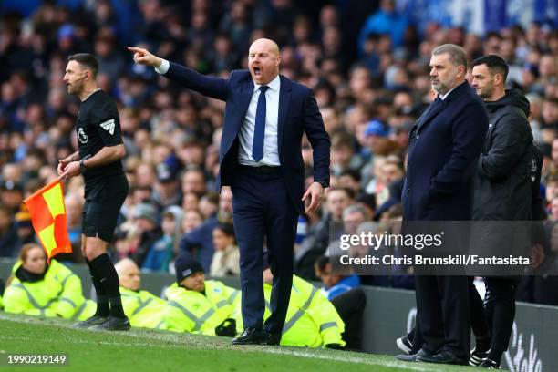 Everton manager Sean Dyche gestures on the touchline during the Premier League match between Everton FC and Tottenham Hotspur at Goodison Park on...