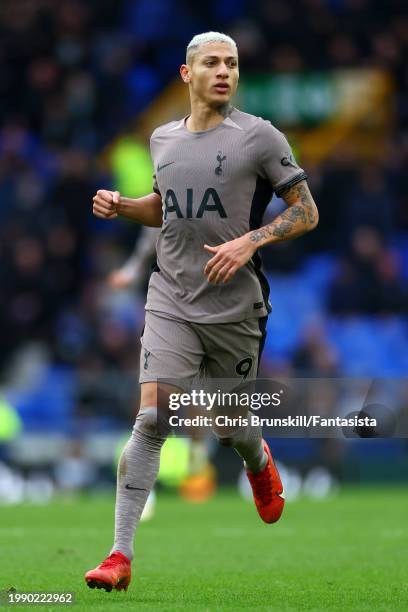 Richarlison of Tottenham Hotspur in action during the Premier League match between Everton FC and Tottenham Hotspur at Goodison Park on February 03,...