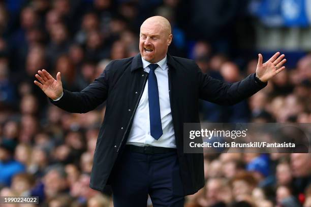 Everton manager Sean Dyche reacts on the touchline during the Premier League match between Everton FC and Tottenham Hotspur at Goodison Park on...