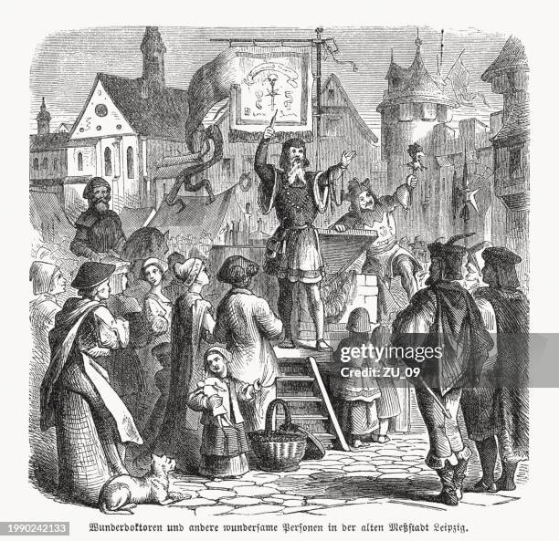 a performance in medieval leipzig (germany), wood engraving, published 1869 - female barber stock illustrations