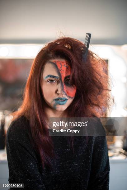 portrait of young woman with halloween make-up - crazy holiday models stock pictures, royalty-free photos & images