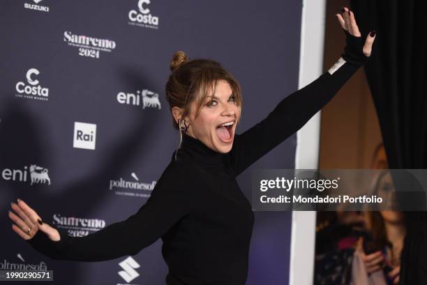 Italian singer Alessandra Amoroso in the Press Room of the 74th Sanremo Festival. Sanremo , February 6th, 2024