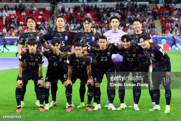 South Korea team group during the AFC Asian Cup semi final match between Jordan and South Korea at Ahmad Bin Ali Stadium on February 06, 2024 in...