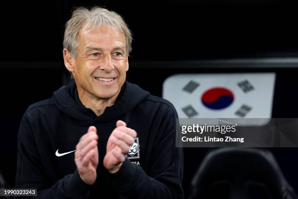 Jürgen Klinsmann, Manager of South Korea during the AFC Asian Cup semi final match between Jordan and South Korea at Ahmad Bin Ali Stadium on...